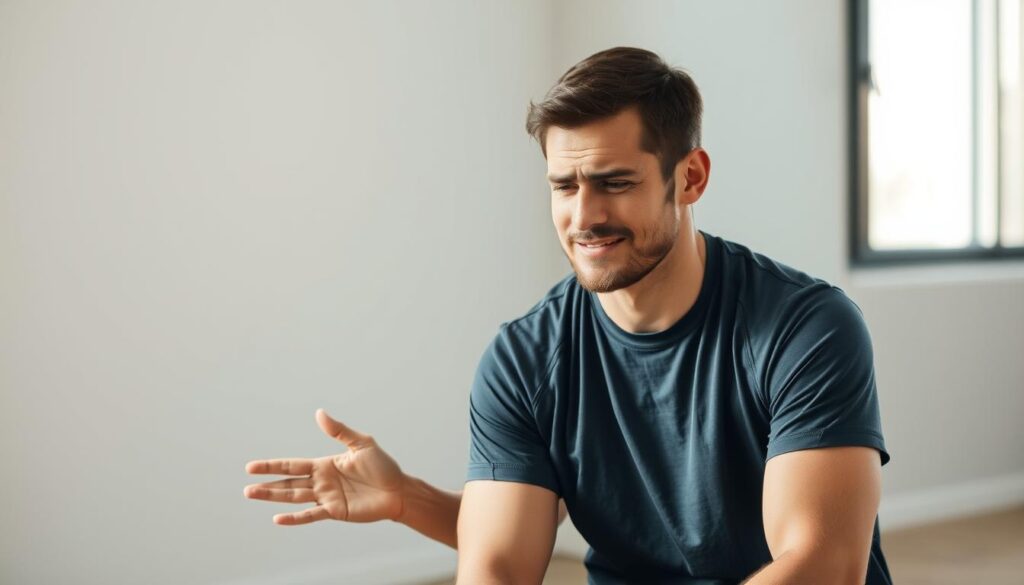 athlete mental health support strategies, empathetic counselor guiding and reassuring a distressed athlete, with a warm and understanding expression, in a peaceful, minimalist setting with natural lighting, soft, muted colors, and a sense of calm and safety