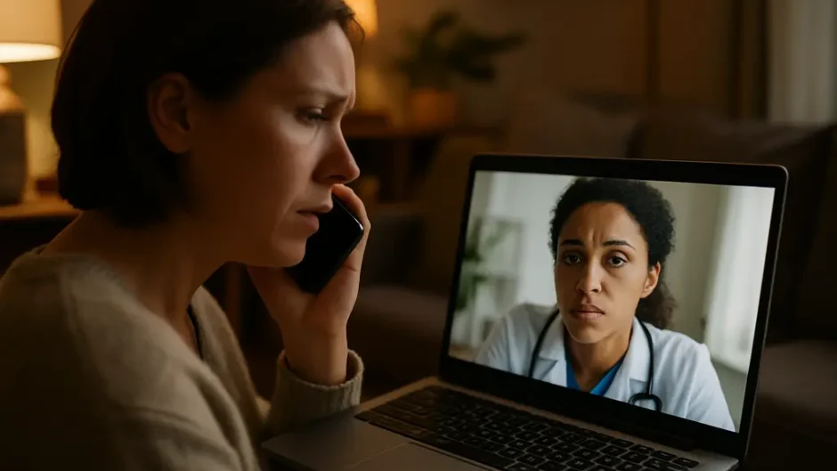 Telehealth privacy concerns shown by a person reviewing online health settings