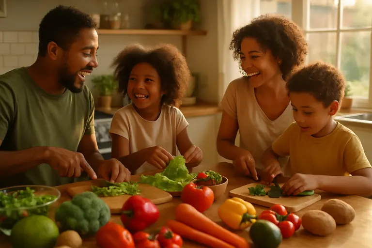 Balanced meal ingredients with vegetables, grains, dairy, and protein on a kitchen counter