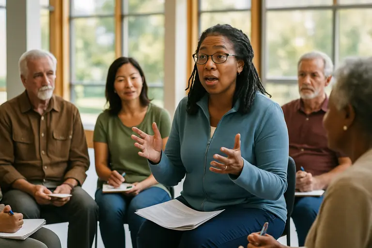 Support worker and patient organizing healthcare papers together